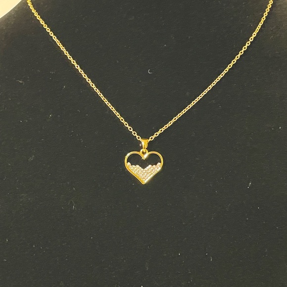 1056-Cubic Zirconia Half Heart Necklace - Picture 1 of 4